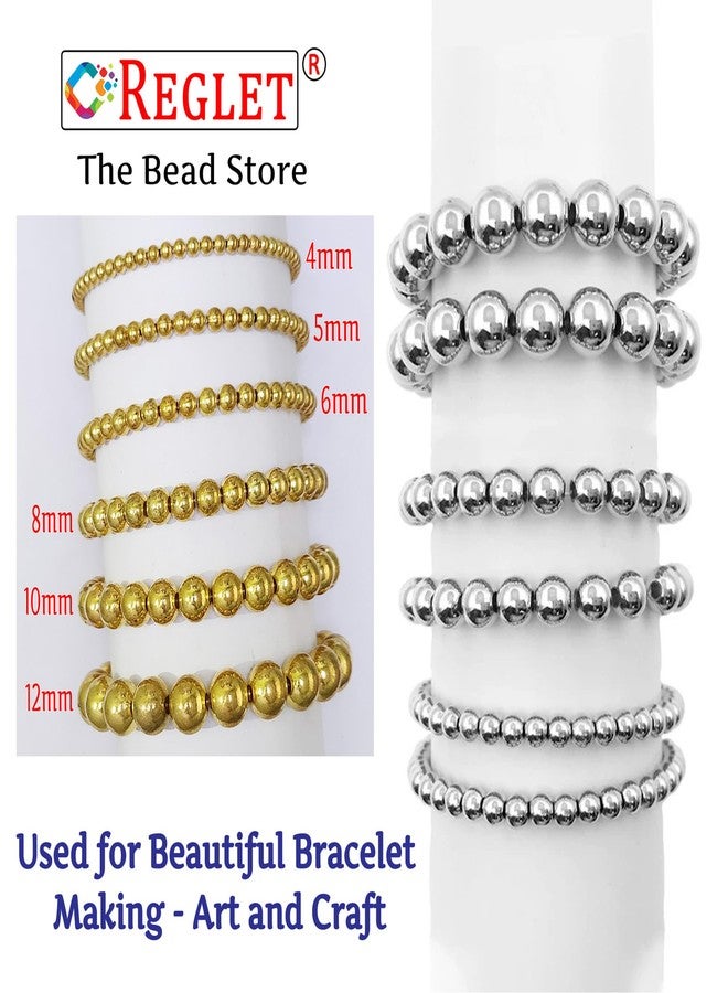 REGLET 1800 Pcs Golden & 1800 Pcs Silver Beads for Bracelets Making - Pearls for Craft, Beads for Jewellery Making Kit, Beadwork, Beading, Crafting, Bead Craft - 4, 5, 6, 8, 10, 12MM - 360g - Image 3